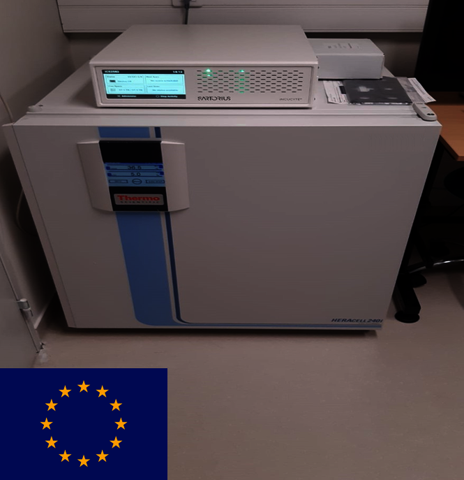 Incucyte®. Outil d’imagerie de cellules vivantes permettant d'étudier en temps réel divers processus biologiques (prolifération, apoptose, cytotoxicité, migration/invasion, formation de sphéroïdes ...) par l'acquisition non-invasive et automatique de clichés haute définition.